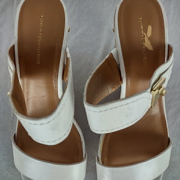 Tommy Hilfiger Madasen Cork Wedge White Leather 3.5 Heel Shoes Size 9.5 - Picture 4 of 11